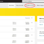 a screen capture from a Commonwealth Bank online banking portal. The link 'Transfers & BPAY' heading is circled in red
